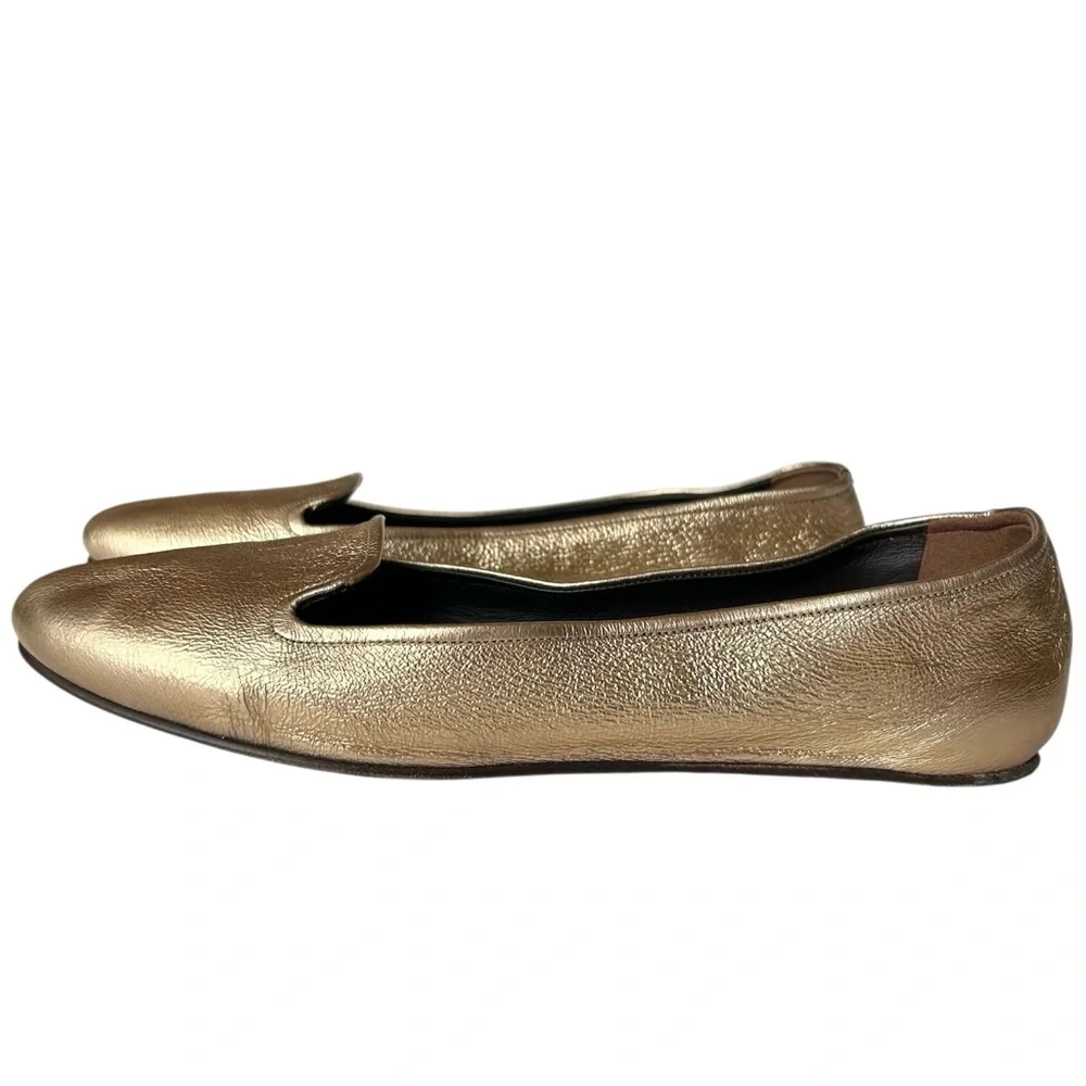 Rochas Ballet Flats Gold Metallic Leather Slip-On Made in Italy EU 41 Designer
